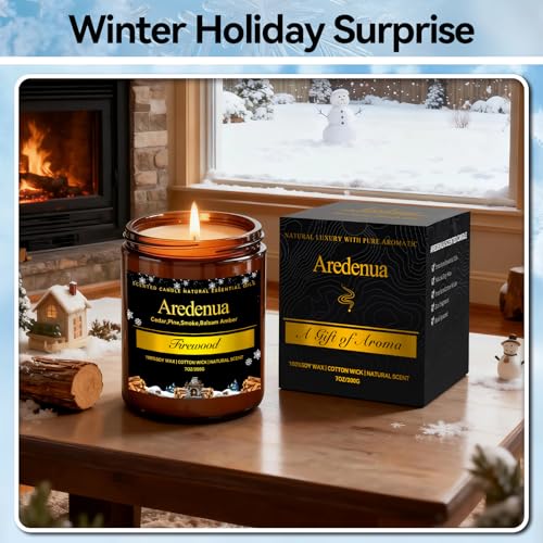 Image of Firewood Scented Candle | Smoky Wood Scent 7oz Soy Candles for Home Cozy Scented, Holiday Aromatherapy Candles | Candle Gifts for Women Men - 50H Clean & Long Lasting Burn