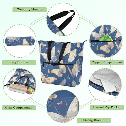 Kid Tote Bag for Kids Boys Girls,Delicate Animal Butterflies Gold Water-resistant Heavy Duty Reusable Library Book Bag Grocery Bag for School and Playtime3