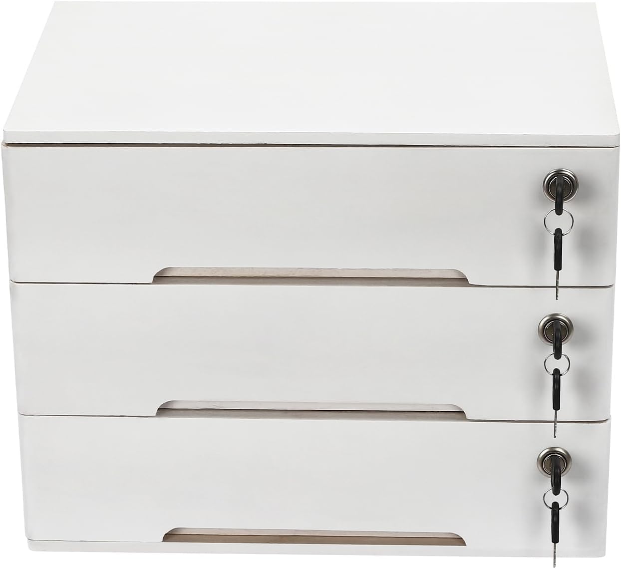 Organizer da Scrivania in Legno con Serratura E Cassetti - Elegante Contenitore da Scrivania per Articoli da Ufficio, Carta, Gioielli, per Organizzare Cassetti E Ripiani White 3 Tiers