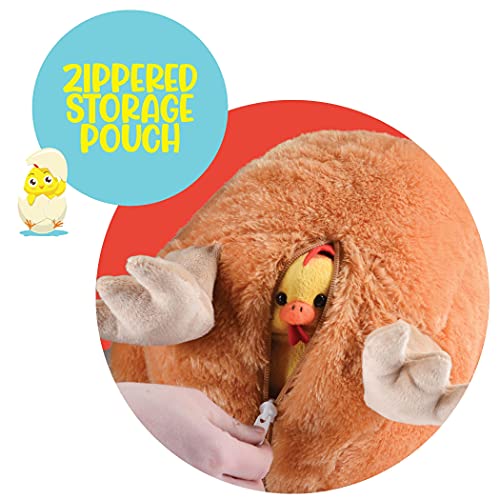 Prextex Plush Hen Toys Stuffed Animal With Two Plastic Easter Eggs Filled With Little Baby Chicks Inside - Big Hen Zippers 2 Eggs With Chicks - Hen Plush Toys For Kids 3-5 - Gift For Chicken Lovers #TOP3