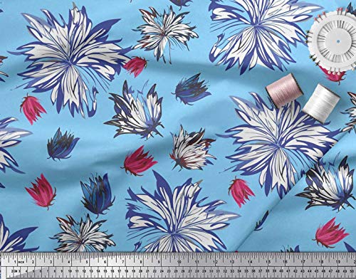 Soimoi Georgette Viscose Blue Fabric - by The Yard - 42 Inch Wide - Wildflower Floral Print Fabric - Nature-Inspired and Vibrant Patterns for Fashion and Home Decor Printed Fabric
