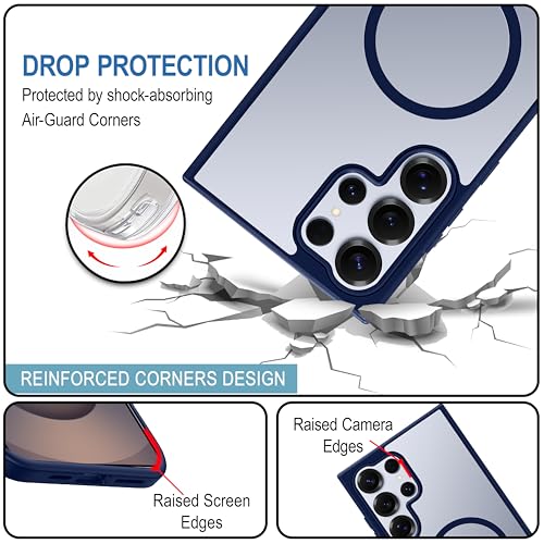 Image of CEDO Cover for Samsung Galaxy S25 Ultra (5G) | Compatible with MagSafe Wireless Charging | Designed with Magnetic Lock Shockproof Phone Bumper Transparent Back Case Cover (Navy Blue)