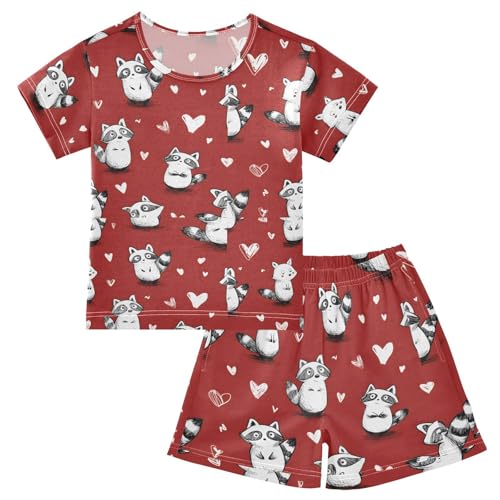 Pajama Sets Raccoon Pattern Short Sleeve Summer Sleepwear 2 Piece Pjs