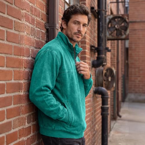Men's Denim Shirt Washed Vintage 1/4 Zip Pullover Top Denim Blouse - image 3