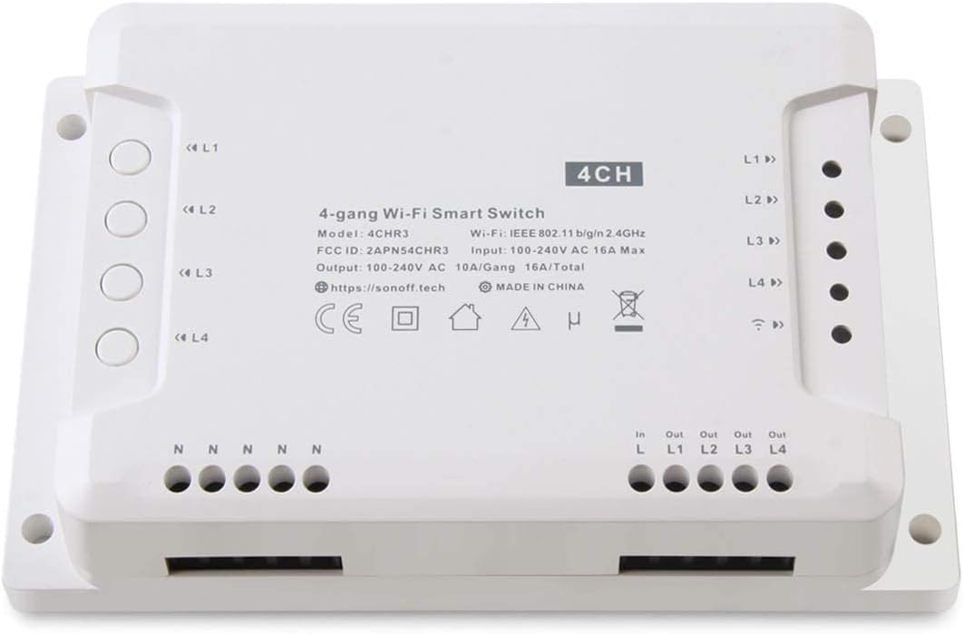 ITEAD Sonoff 4CH R2 WiFi Wireless Smart Swtich for Smart home Control four home appliances Compatible Perfectly with Amazon Alexa, Google Assistant, IFTTT, Google Nest
