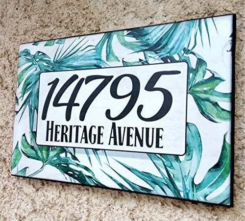 Tropical Palm Leaves Address Plaque, Jungle Plants Custom House Address Signs, Name Sign, Raised Ink On Wood Plaque, Personalized House Numbers, Cabin, Cottage, Housewarming Gift #TOP1