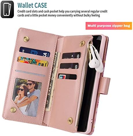 DEFBSC Case for Samsung Galaxy S20 FE 5G, Premium PU Leather Geometric Marble Pattern Zipper Wallet Case with Detachable Wrist Strap, Magnetic Closure Card Slots Shockproof Flip Cover Case - Flower