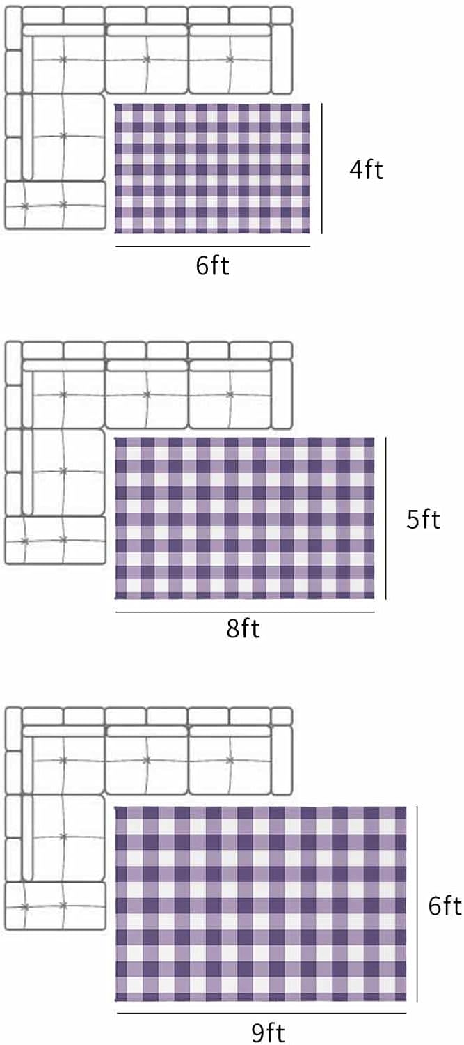 Outdoor Patio Rugs Purple Buffalo Plaid Outdoor Area Rug Check Lines Non-Slip Backyard/Camping RV Rug/Deck/Porch Rug Front Door Floor Mat Carpet, 4x6ft