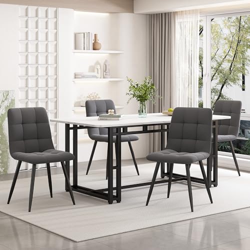 Merax Table à manger rectangulaire 140 x 80 cm pour 4 à 6 personnes, cadre en métal, pieds noirs, convient pour restaurant, salon, cuisine, salon, blanc/noir
