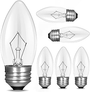 40W Equivalent Incandescent Torpedo Tip Chandelier,Clear Finish, Decorative, Chandelier F Type Flame Tip, E26/E27 Medium Base (6pack)