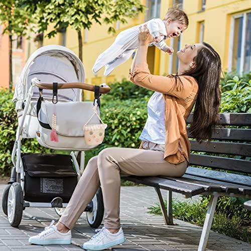 Dacitiery Leather Style Buggy Clips, 2 Pack Pram Hooks Clips, Heavy Duty Stroller Hook Clips for Shopping Bags, Baby Bag Clip, Pushchair Hooks, Changing Bag Holders for Pram or Pushchair