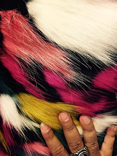 New Creations Fabric & Foam Inc, 60" Wide Jacquard Faux Fun Fur Shaggy Super Soft Fabric By The Yard, Black Multicolor #TOP6