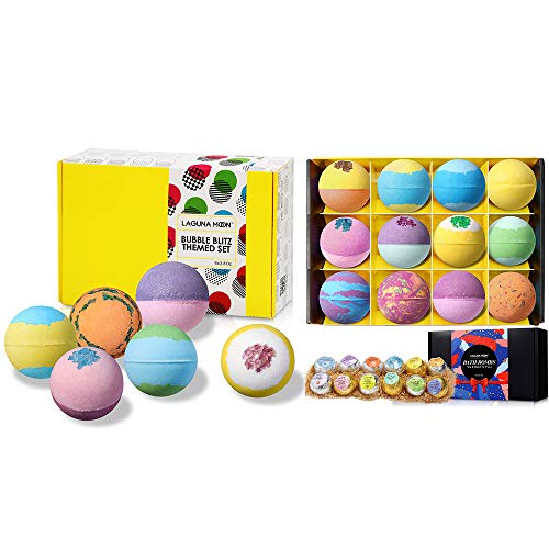 Lagunamoon Upgrade Bath Bombs Gift Set, 6 Xxl Natural Fizzy Handmade Bath Bombs & Upgraded 12 Pcs Double-Layer Color Bath Bombs Set #TOP17