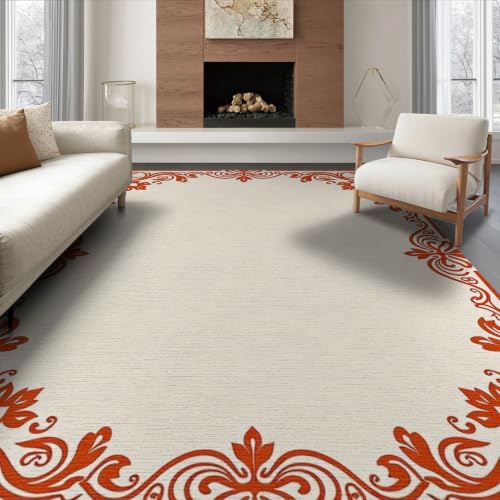 ODIKA Flatwoven High Traffic Area Rug 8x10, French Country Rococo Filigree with Botanical Bouquet Accents, Non Slip, Stain Resistant, Washable Area Rugs for Living Room, Bedroom (Beige, 8x10)
