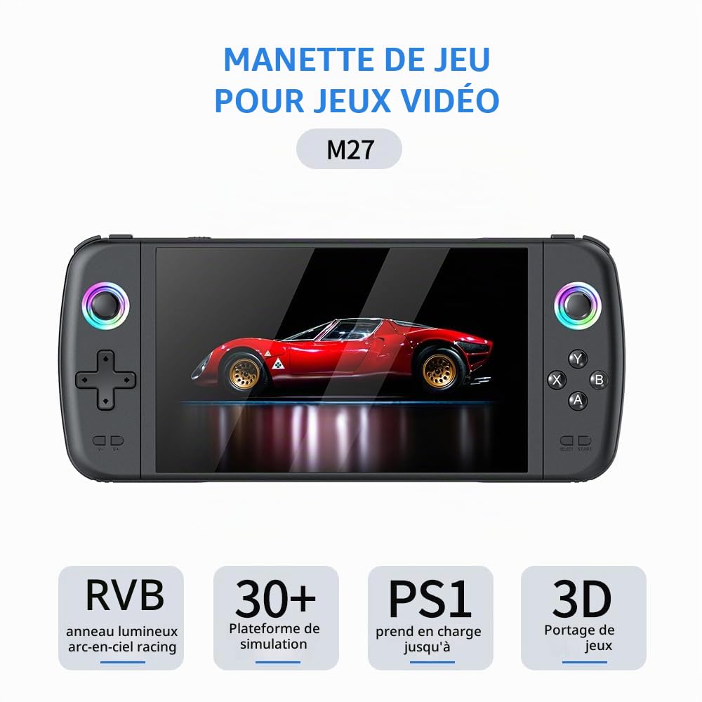 Console de jeu portable M27, 64 Go de mémoire interne avec 20 000 jeux, système Linux, écran IPS de 7 pouces, mini console d'arcade portable de poche, édition HD (vert, 64 g)