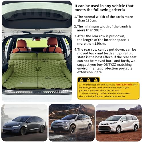ONTYZZ Samochodowe nadmuchiwane łóżko, materac samochodowy, SUV, materac dmuchany, do podróży, mata kempingowa, samopompująca mata do spania, z pompką nożną i poduszką, nadmuchiwane łóżko kempingowe