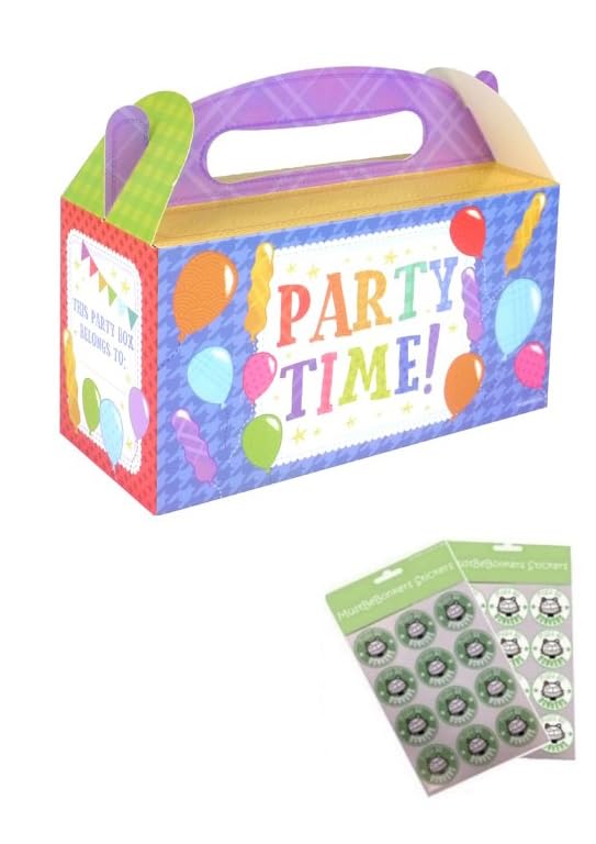 MustBeBonkers LARGE PARTY BOXES - PACK OF 12 - Children/Kids Party Food Boxes Picnic Carry Meal Box Birthday Party Box With Sticker Seals (Party Time)