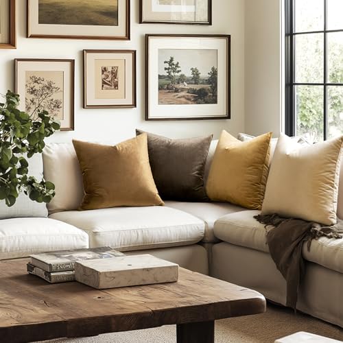 Image of MIULEE Pack of 2 Velvet Pillow Covers Decorative Square Pillowcase Soft Solid Cushion Case for Sofa Bedroom Car 12 x 12 Inch Chocolate