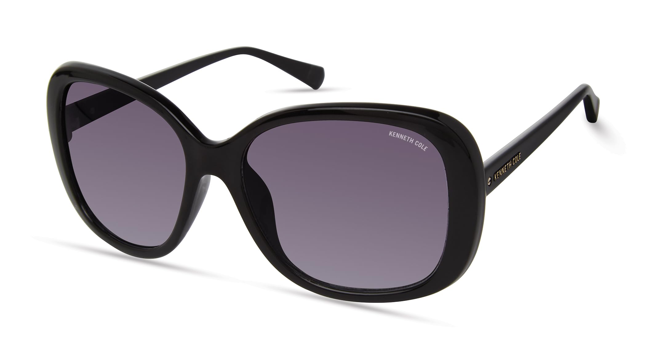 Kenneth Cole New York Women's KC5701B Square Sunglasses, Shiny Black/Gradient Smoke, 57/17/135