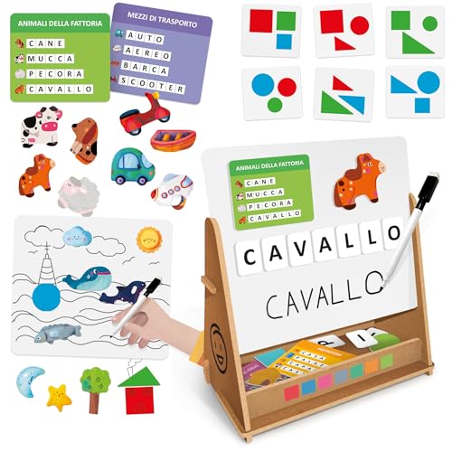 Headu - Lavagna Didattica Magnetica E In Legno - Ricco Kit Educativo Per Imparare A Leggere, Scrivere E Contare Con Il Metodo Montessori, Giochi Educativi 3 4 5 6 Anni, Lavagnetta In Legno Magnetica - 3