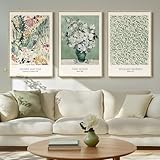 Cuspin Framed Large Sage Green Vintage Matisse Wall Art Set, 3 Piece Canvas Famous Painting, Artwork for Walls, Modern Floral Botanical Wall Decor, 30x60 Inch, Living Room, Bedroom, Home Office