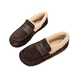 Women's Faux Fur Lined Loafers Slip On Winter Shoes Soft Sole Round Toe Comfort Flats Warm Casual Wear (Brown,13)