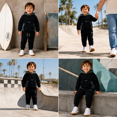 Image of Volcom Infant Toddler Baby Boys Joggers Set - 2 Piece Fleece Pullover Hoodie and Jogger Pants Activewear Set (Sizes: 12M-7)