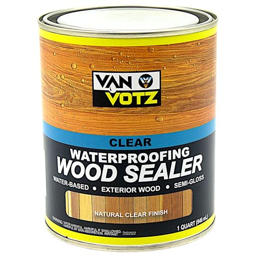 VAN VOTZ Clear Waterproofing Wood Sealer [1-Quart] - Premium Outdoor Protective Wood Finish. Semi-Gloss Water-Based Varnish for Exterior Wood with Durability in All Weather Conditions.