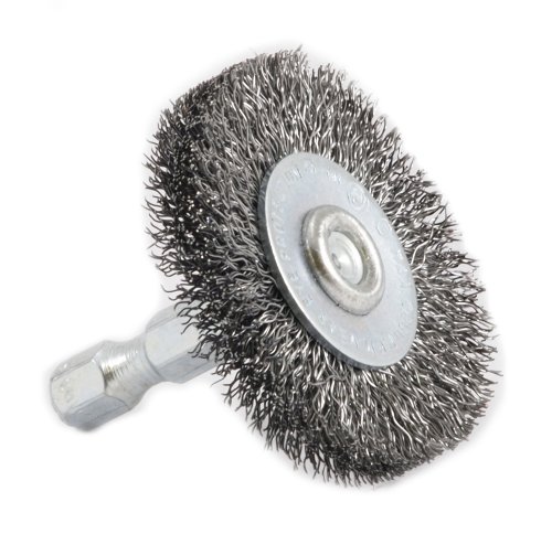 Forney-72726-Wire-Wheel-Brush-Fine-Crimped-with-14-Inch-Hex-Shank-1-12-Inch-by-008-Inch