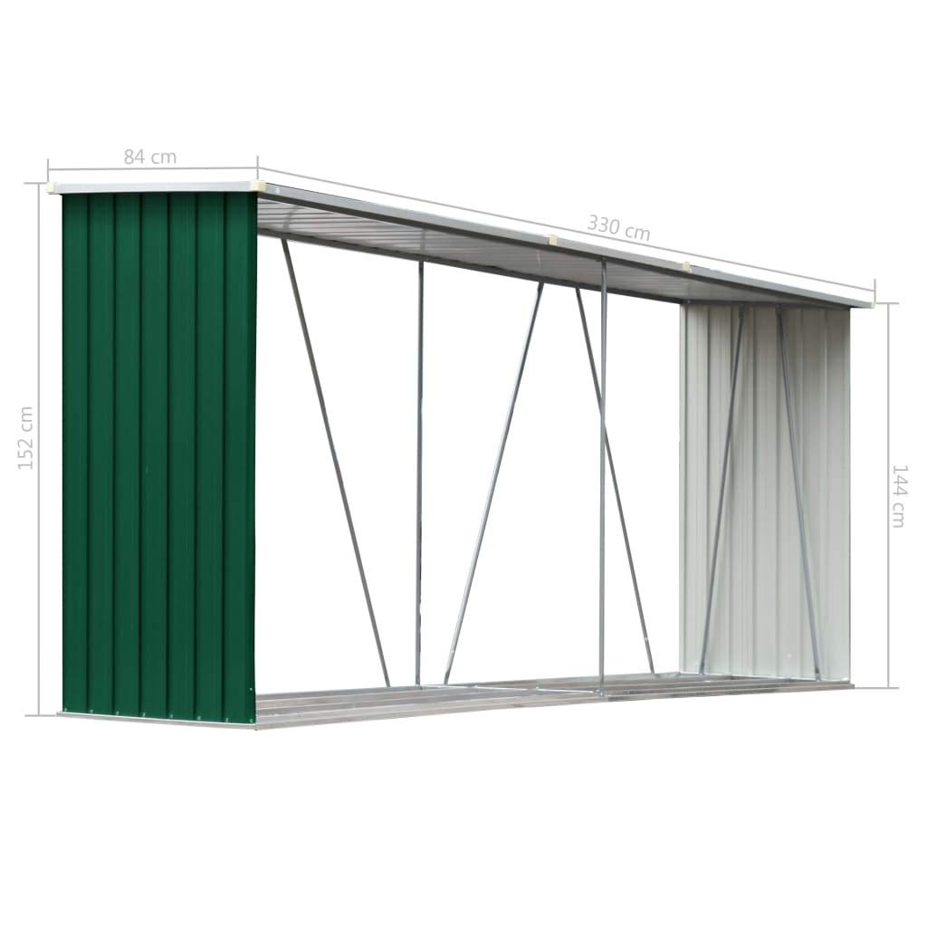 Homgoday Casetilla para leña Acero galvanizado Verde 330x84x152 cm Leñera Registro de Leña, Estantería para leña de Chimenea para Interior y Exterior Soporte de Madera