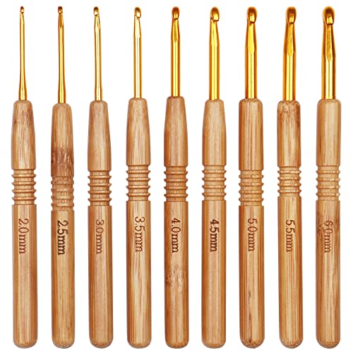 Coopay Juego de ganchos de ganchillo ligeros, juegos de ganchos de ganchillo de bambú cálidos para principiantes, ganchos de ganchillo ergonómicos de madera para manos artríticas