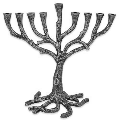 Menorah Tree of Life Rustic Pewter Finish For Hanukkah