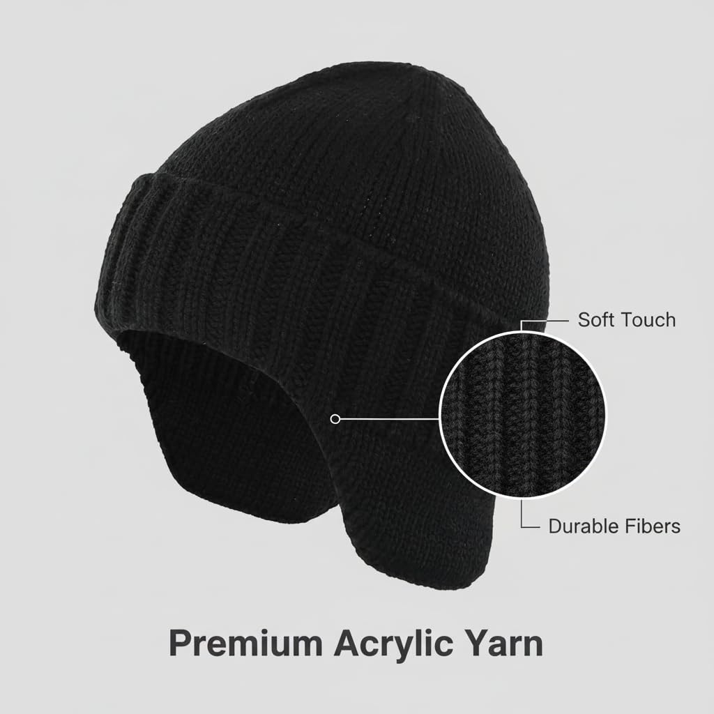 Home Prefer Mens Winter Hat Knit Earflap Hat Stocking Caps with Ears Beanie Hat - Image 5