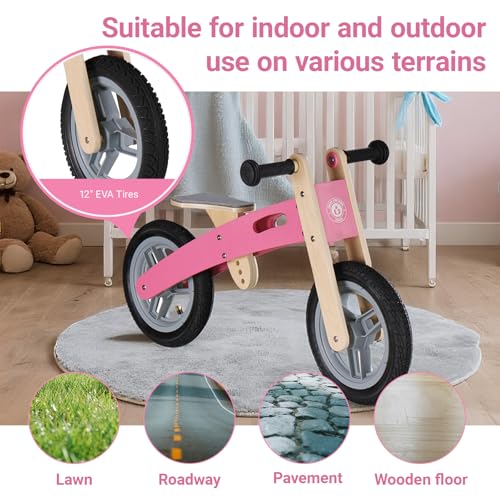 Image of Wooden Toddler Balance Bike, Kids Balance Bike for 3 Year Old with Adjustable Seat, No Pedal Toddler Bicycle for Kids 3-5 for Boys and Girls Birthday Gifts Toys