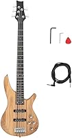 Vista 10 de Ktaxon - Bajo eléctrico de 5 cuerdas, tamaño completo, kit de bajo estándar, diestro, diapasón de palisandro, con bolsa, correa, cable y herramienta