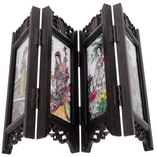 Toyvian Paravent Pliable en Résine à Quatre Panneaux, Petit Séparateur D'écran Chinois Décoratif, Écran à Panneaux Chinois Compact pour Bureau et...