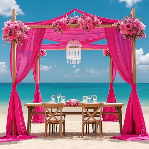 Image of FOTSHARER Hot Pink Ceiling Drapes for Weddings Sheer Ceiling Curtains 4 Panels 5x20FT Chiffon Fabric Fuchsia Draping Fabric for Wedding Arch Tulle Backdorp for Drapes Curtains Satge Reception Decor