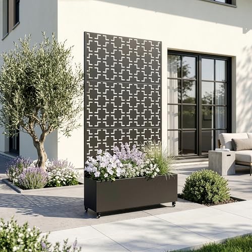casa.pro Cloison de Séparation Aaskis 190 x 82 x 38 cm avec Bac à Fleurs Paravent Clôture avec Jardinière pour Extérieur Intérieur Jardin Terrasse...