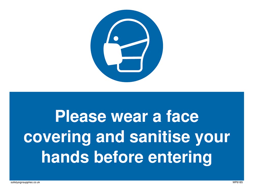 Pack of five - Please wear a face covering and sanitise your hands before entering Sign - 200x150mm - A5L
