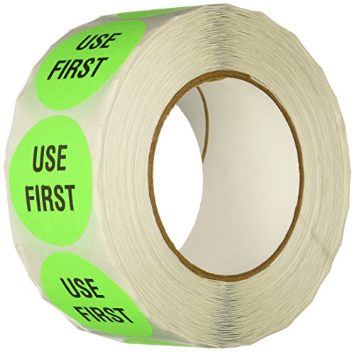 TapeCase INVLBL-038 “Use First” Inventory Control Label in Green [Pack of 1000] - 2 in. Circular Label for Marking, Color Coding, Notating Inventory Items