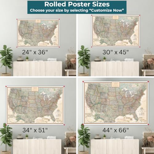 Image of Executive USA Map Poster with Pins - National Geographic Antique Style Travel Tracker - Large 30 inch x 45 inch