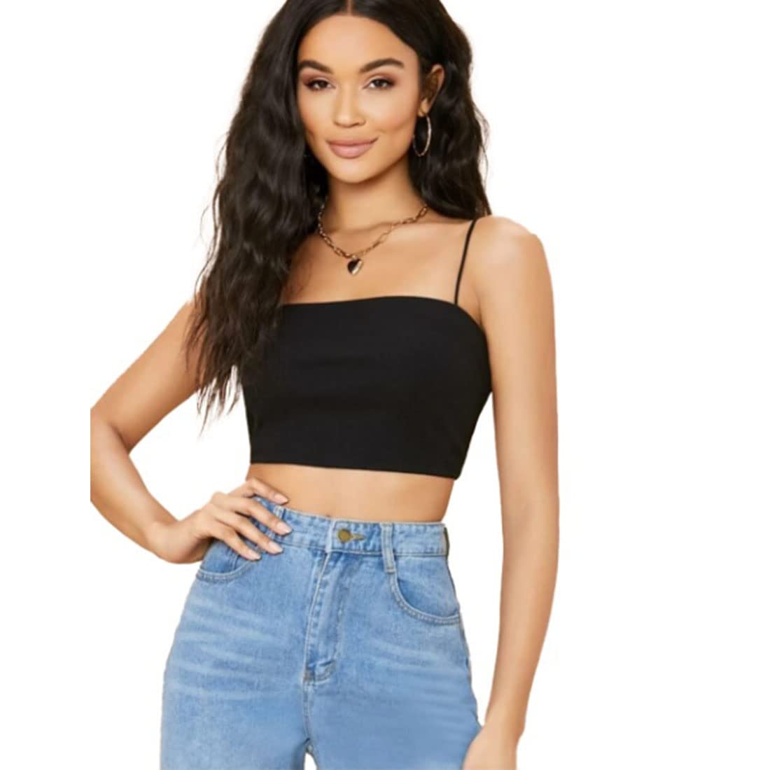 GLARE & BLAIRSolid Sleeveless Western Stylish Ribbed Cami Crop Top for Women