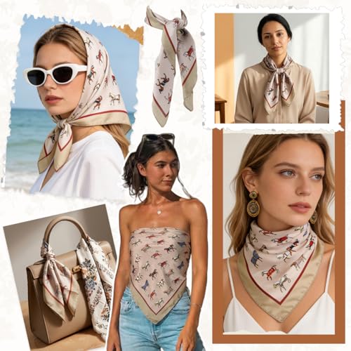 Image of SANNIDHI 2pcs Neck Head Scarf for Women Stylish Silk Hair Scarf Scarves with Vintage Prints for Sleeping, Hair Protection, and Multipurpose Styling (27.6x27.6n)