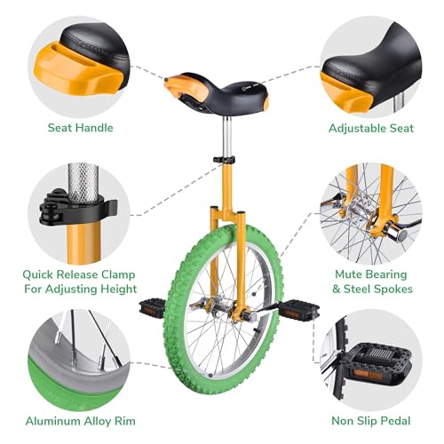 Image of AW 16 /18 /20 /24 Inch Wheel Outdoor Unicycle Adjustable Seat Exercise Bicycle Fit Adults Kids Outdoor Sports Fitness Exercise, for Choice