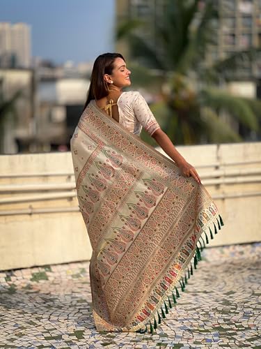 Image of Original Pashmina Kashmiri Silk Zari Woven Saree