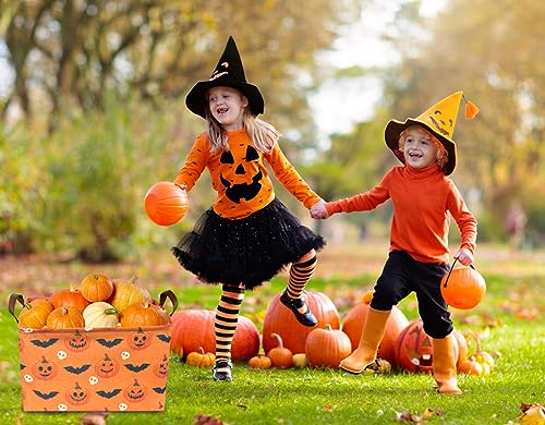 Image of Rectangular Halloween Baskets,Pumpkin Basket for Kids with Handles. Candy Basket,Books Bins. (Halloween Pumpkin)