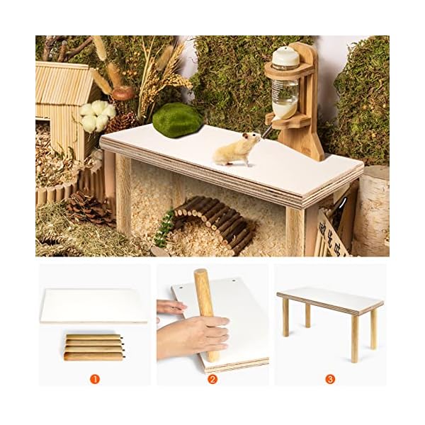Mardili Kleintierständer aus Holz, wasserdichte Oberfläche mit Säulen, natürliches Spielzeug, Käfigzubehör für Hamster, Eichhörnchen, Rennmäuse, Chinchillas, Papageien und Haustiervögel – Bild 5