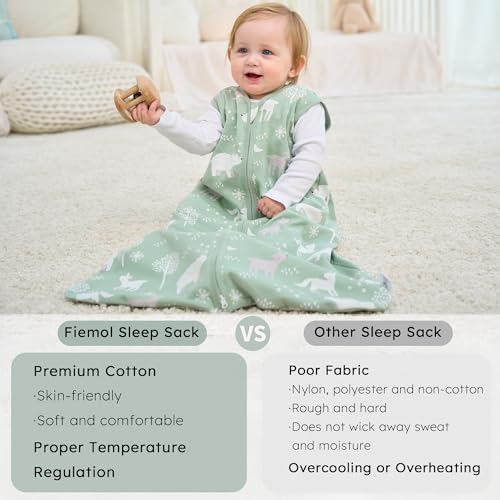 Image of Baby Sleep Sack 0-6 months, 100% Cotton Sleeping Sack for Newborn and Infant, 3 Pack Baby Wearable Blanket, 0.5 Tog Lightweight Double Zipper Sleep Bag Small Green Forest Bear