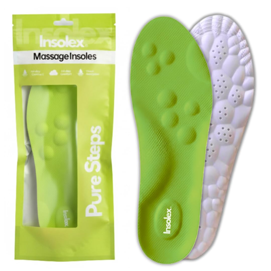 Original InsoleX® 2025 Massage Insoles with Arch Support for Women Men Comfort Massage Insoles Replacement Shoe Inserts for Trainers Sneakers Sports Shoes and Work Boots (Green, EU 43-44)