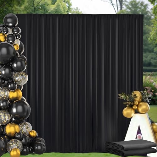 10x10ft Black Backdrop Curtain with Rod Pockets Wrinkle Free Backdrop Curtains for Parties for Wedding Birthday Party Decorations Background for Photography 5x10ft 2 Panels
